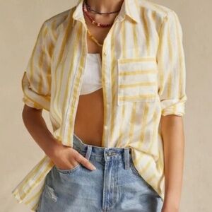 Anthropologie Maeve High-Low Yellow Stripe Buttondown